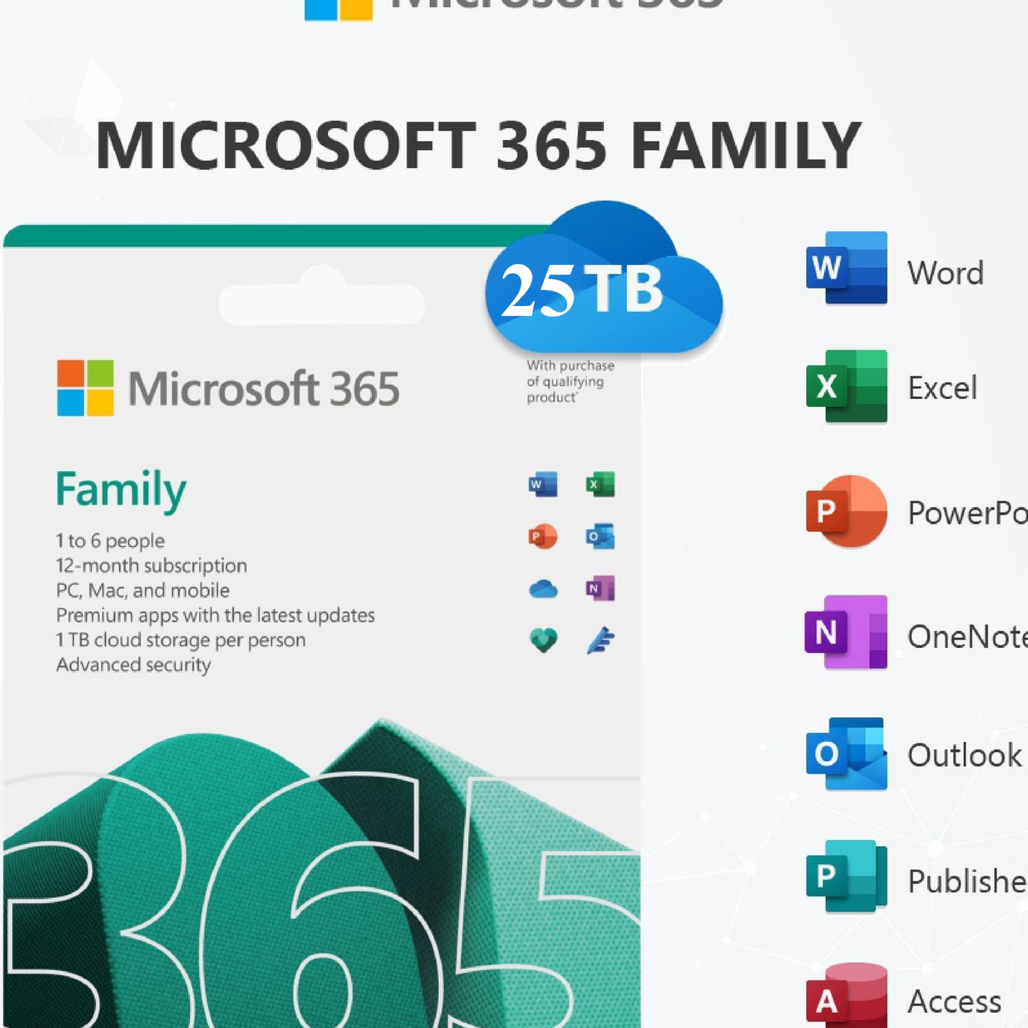 MICROSOFT OFFICE 365 ACCOUNT + ONEDRIVE WITH STORAGE CAPACITY OF UP TO 25TB.